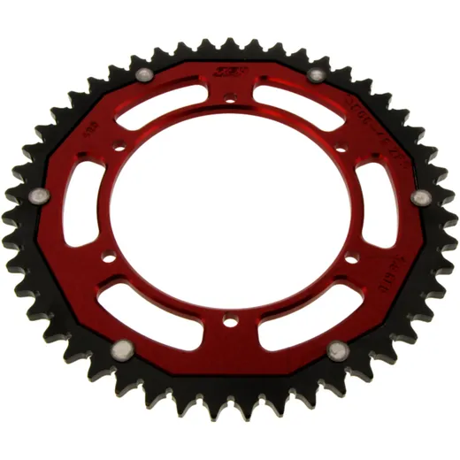 Rear sprocket dual 49 tooth pitch 428 red ZF inner diameter 108 bolt spacing 120 for: Derbi GPR, Mulhacen