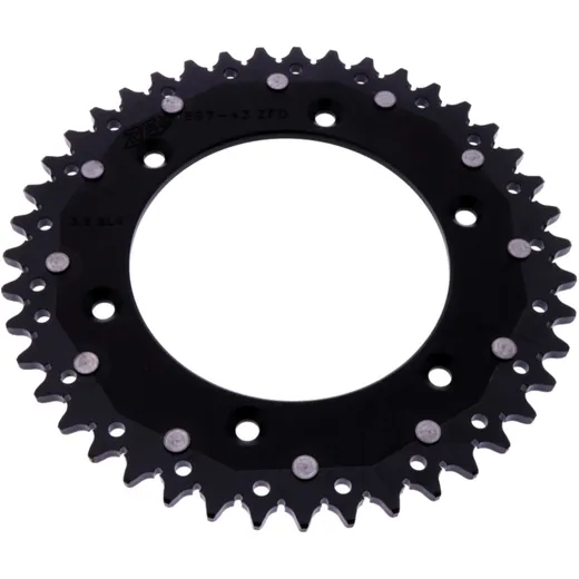 Rear sprocket dual 43 tooth pitch 520 black ZF inner diameter 125 bolt spacing 150 for: Husqvarna FE, FC, TE