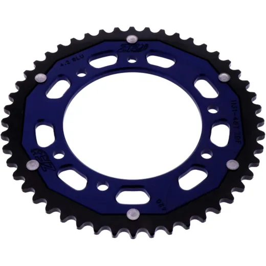 Rear sprocket dual 48 tooth pitch 420 blue ZF inner diameter 105 bolt spacing 125 for: Derbi Senda
