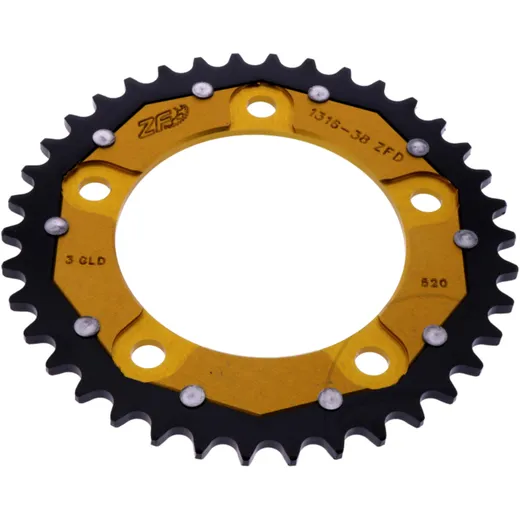 Rear sprocket dual 38 tooth pitch 520 gold ZF inner diameter 112 bolt spacing 138 for: Honda NC, CB, X - ADV