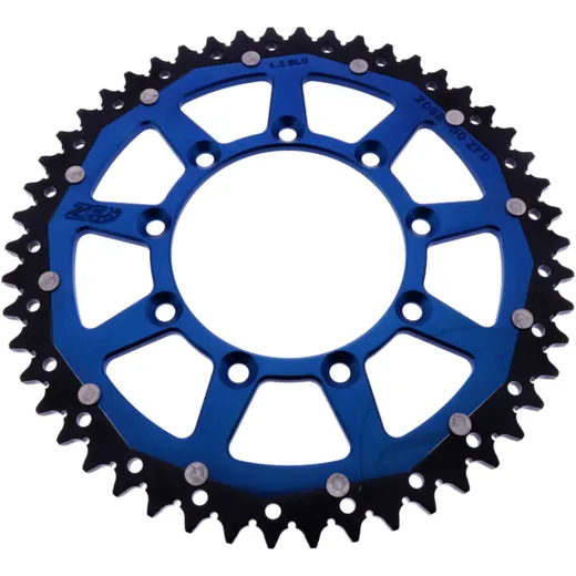 Rear sprocket dual 50 tooth pitch 520 blue ZF inner diameter 105 bolt spacing 124 for: TM Racing EN, MX