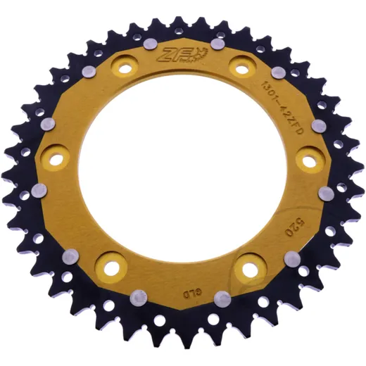 Rear sprocket dual 42 tooth pitch 520 gold ZF inner diameter 125 bolt spacing 153 for: Honda CRF