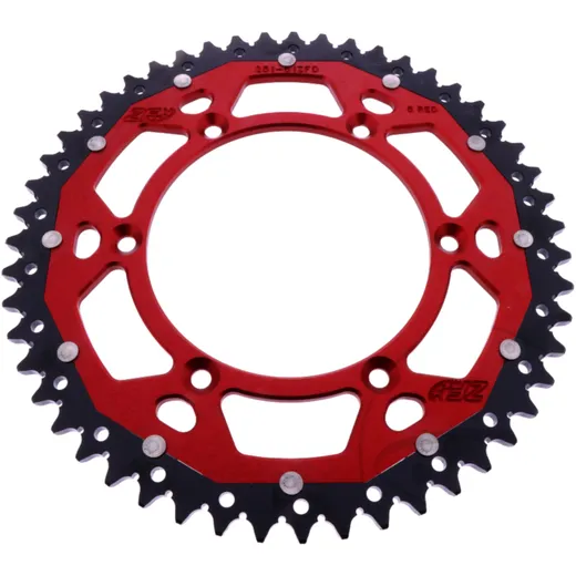 Rear sprocket dual 51 tooth pitch 520 red ZF inner diameter 130 bolt spacing 150 for: Fantic XEF, XX, XXF