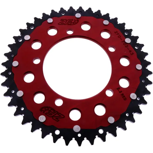 Rear sprocket dual 43 tooth pitch 520 red ZF inner diameter 100 bolt spacing 120 for: Aprilia RS, RSV, Tuono