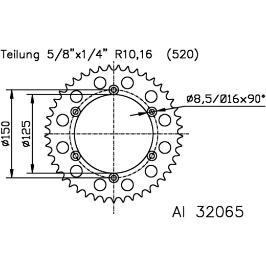 Alu - Kettenrad 54Z Teilung 520 silber Esjot Innendurchmesser 1