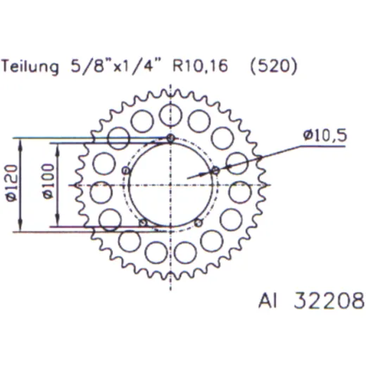 Alu - Kettenrad 40Z Teilung 520 silber Esjot Innendurchmesser 100 Lochkreis 120 passend für: Aprilia RS, RSV, Tuono