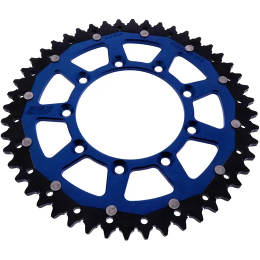 Rear sprocket dual 48 tooth pitch 520 blue ZF inner diameter 105 bolt spacing 124 for: TM Racing EN, MX