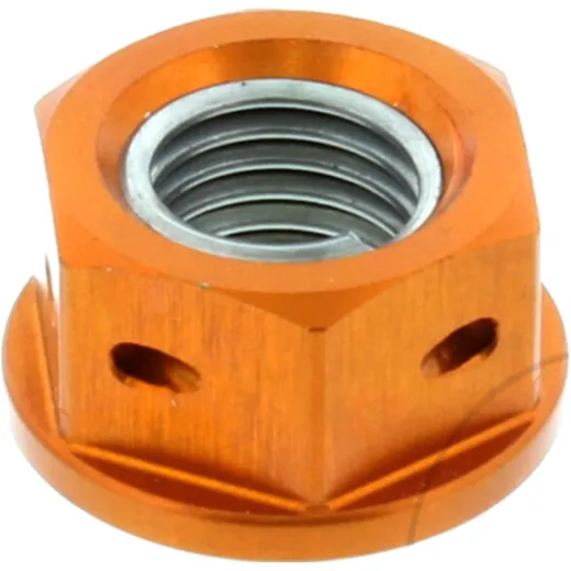 Sprocket nut M10X1. 25mm alu drilled orange for: Kawasaki Z, Ninja, ZZR