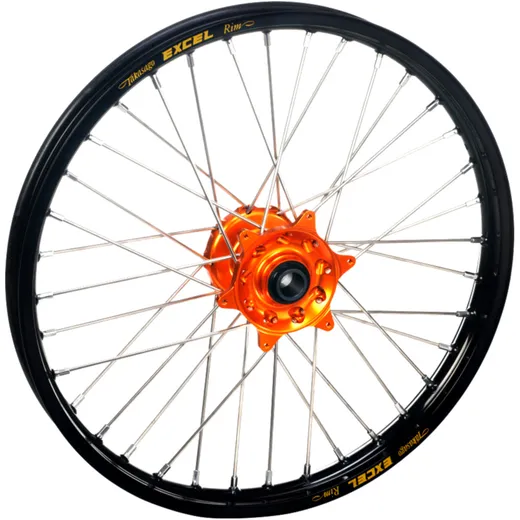 Komplett Rad 21-1.85 Haan Wheels mit schwarzer Felge und oranger Nabe