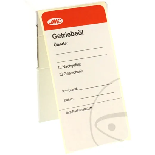 JMC Etiketten für Getriebeölwechsel 100 Stück Spenderbox