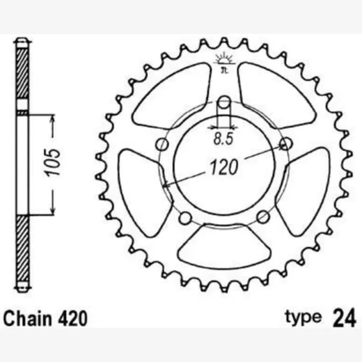 B1 Steel Standard Rear Sprocket - 420 for Aprilia RX50