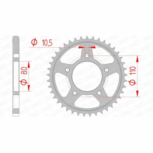 AFAM Standard Stahlritzel hinten 10504 - 525 für Honda CB450, REBEL450, VT600CSHADOW