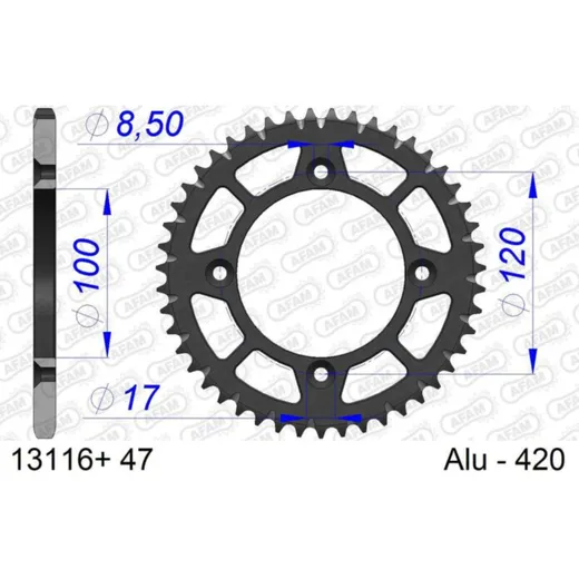 AFAM Aluminium Ultra-Light Hard Anodized Rear Sprocket 13116 - 420 for Yamaha YZ65