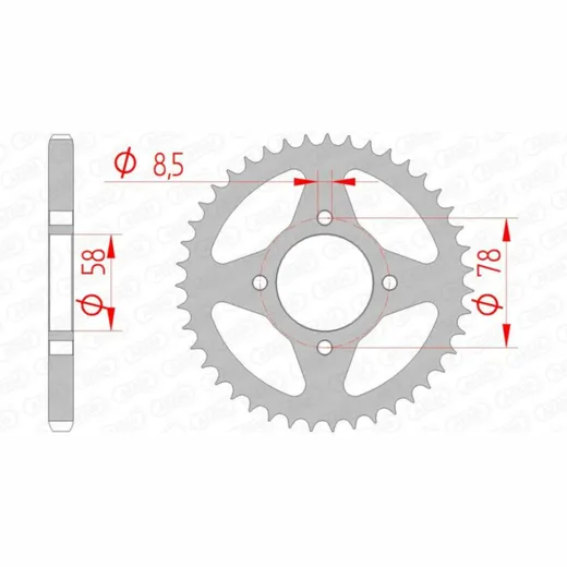 AFAM Standard Stahlritzel hinten 14201 - 428 für Suzuki GN125, GP125, GS125 Hyosung 125KARIONRT, GA125CRUISE, GF125 14201-43