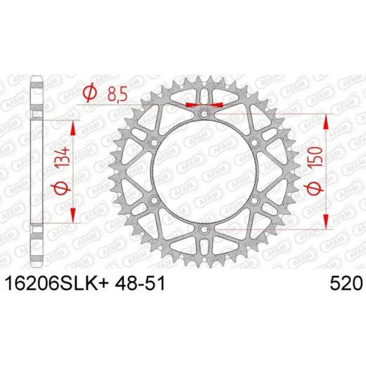 AFAM Selbstreinigendes Stahlritzel hinten 16206 - 520 für Kawasaki KLX250, KLX300, KLX450 Suzuki RM-Z250