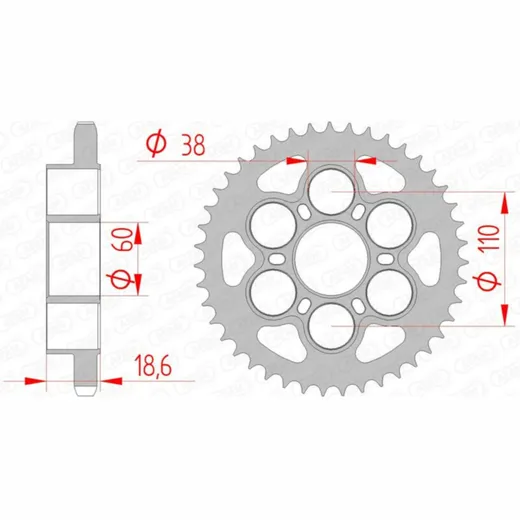 AFAM Standard Stahlritzel hinten 50801 - 525 für Ducati 1098, 1198, DIAVEL1200 50801-43