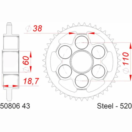 AFAM Standard Stahlritzel hinten 50806 - 520 für Ducati PANIGALEV2, SUPERSPORT