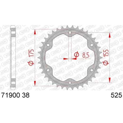 AFAM Standard Stahlritzel hinten 71900 - 525 für KTM 1290SUPERADVENTURE, 1290SUPERDUKE, 1290SUPERDUKEGT