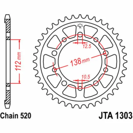JT SPROCKETS Aluminium Ultraleichtes Kettenrad 1303 - 520 für Honda CBR600F, CBR900RR Yamaha YZF-R1, YZF-R6