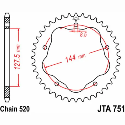 JT SPROCKETS Ultraleichtes Aluminiumritzel hinten 751 - 520 für Ducati 748, 800MONSTER, 848