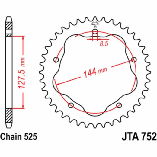 JT SPROCKETS Ultraleichtes Aluminiumritzel hinten 752 - 525 für Ducati 1000MONSTER, 1000MULTISTRADA, 1100HYPERMOTARD