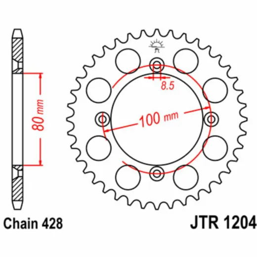 JT SPROCKETS Standard Stahlritzel hinten 1204 - 428 für Honda CRF100F, CRF125F, XR100