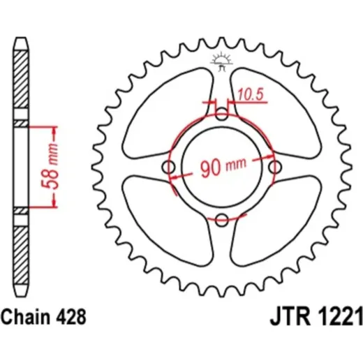 JT SPROCKETS Standard Stahlritzel hinten 1221 - 428 für Honda CB125F, CBR125R