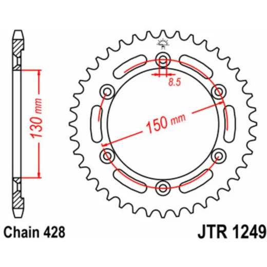 JT SPROCKETS Standard Stahlritzel hinten 1249 - 428 für Honda XL125R