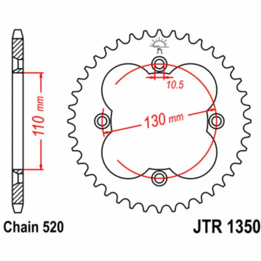 JT SPROCKETS Standard Stahlritzel hinten 1350 - 520 für Honda ATC250, TRX250FOURTRAX, TRX300FOURTRAX
