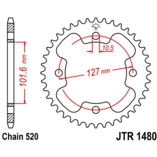 JT SPROCKETS Standard Stahlritzel hinten 1480 - 525 für Polaris OUTLAW450, OUTLAW525, PREDATOR500