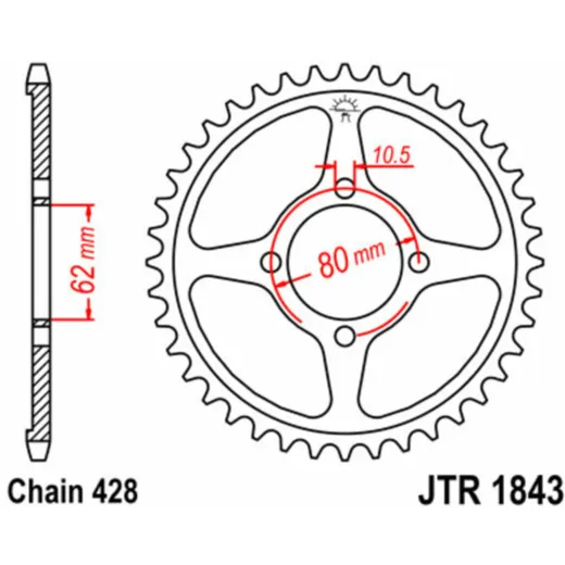 JT SPROCKETS Standard Stahlritzel hinten 1843 - 428 für Yamaha TT-R125 JTR1843.54