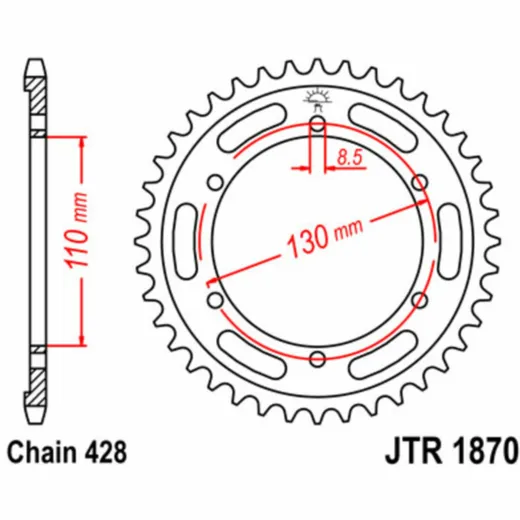 JT SPROCKETS Standard Stahlritzel hinten 1870 - 428 für Yamaha TZR125, YBR250
