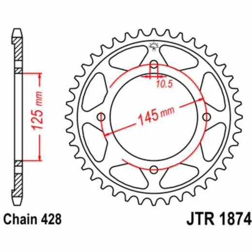 JT SPROCKETS Standard Stahlritzel hinten 1874 - 428 für Yamaha XVS125DRAGSTAR, XVS250DRAGSTAR