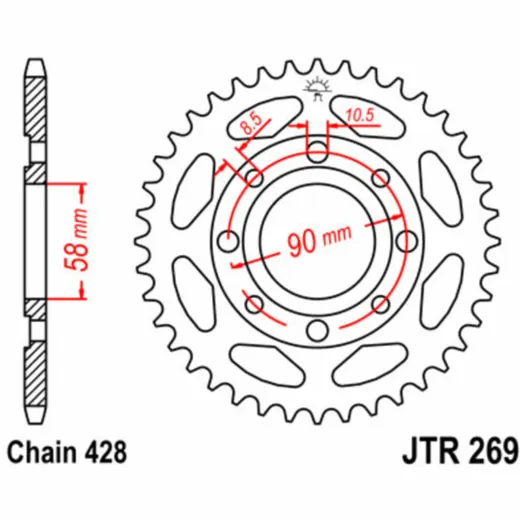 JT SPROCKETS Standard Stahlritzel hinten 269 - 428 für Honda, Daelim, Mash