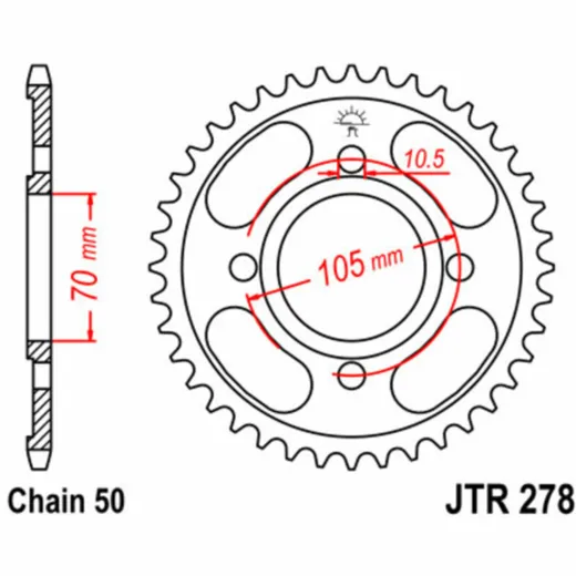 JT SPROCKETS Standard Stahlritzel hinten 278 - 530 für Honda CB350, CB360, CB400