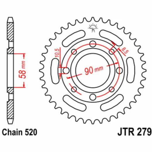 JT SPROCKETS Standard Stahlritzel hinten 279 - 520 für Honda CA125, CB250, MBX125 JTR279.40