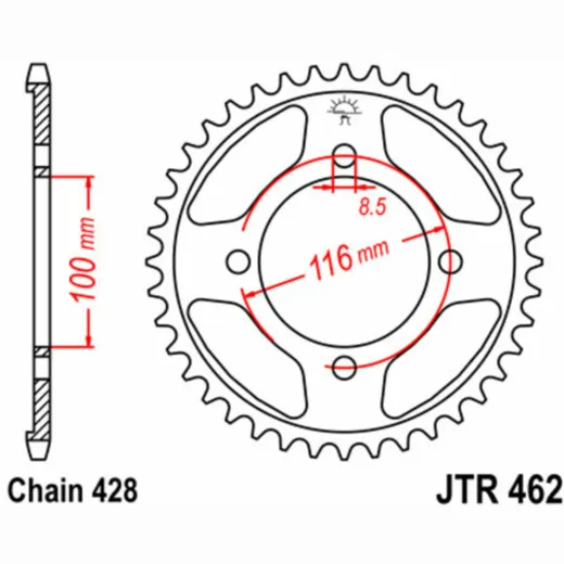 JT SPROCKETS Standard Stahlritzel hinten 462 - 428 für Kawasaki KLX140, KX100, KX80