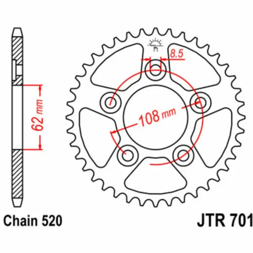 JT SPROCKETS Standard Stahlritzel hinten 701 - 520 für Cagiva MITO125, N1125, PLANET125 Aprilia PEGASO125, RS125, TUAREG125 JTR701.43