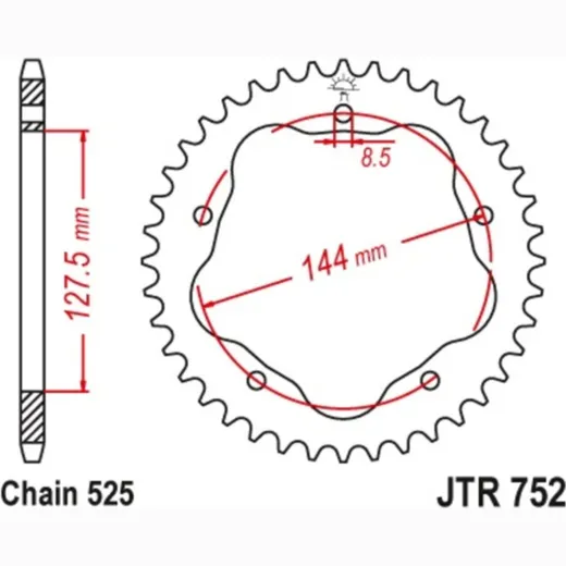 JT SPROCKETS Stahl-Standard-Kettenrad752 - 525 für Ducati 1000MONSTER, 1000MULTISTRADA, 1100HYPERMOTARD