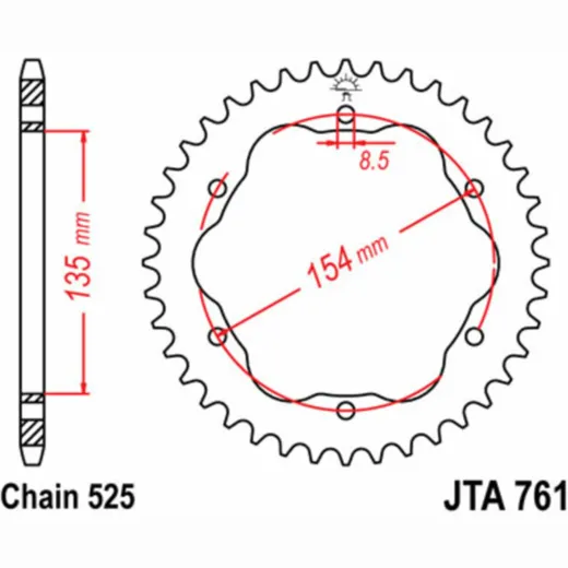 JT SPROCKETS Aluminiumritzel hinten 761 - 525 für Ducati 1098, 1198, 1200MONSTER