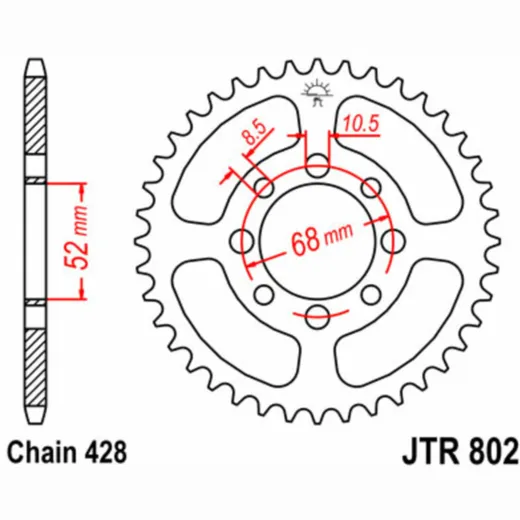 JT SPROCKETS Standard Stahlritzel hinten 802 - 428 für Suzuki FL125ADDRESS, GP100, GT80 Kawasaki KD80, KE100
