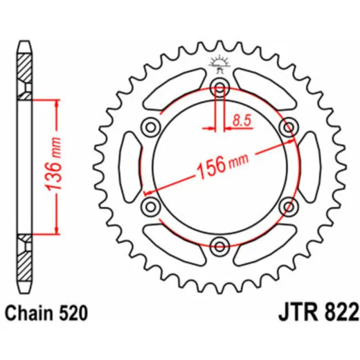 JT SPROCKETS Steel Standard Rear Sprocket 822 - 520 for Husqvarna, Sherco, Beta JTR822.43