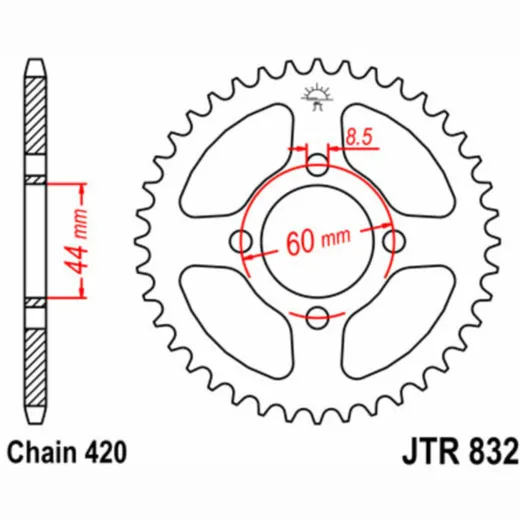 JT SPROCKETS Standard Stahlritzel hinten 832 - 420 für Yamaha DT50, DT50R, DT80 MBK X-LIMIT JTR832.49