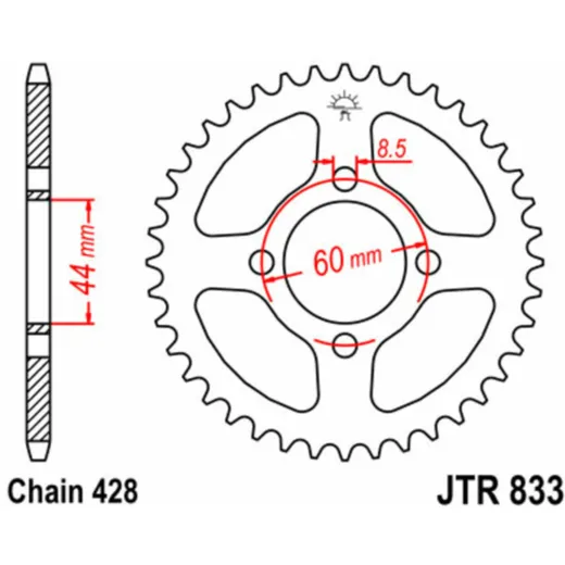 JT SPROCKETS Standard Stahlritzel hinten 833 - 428 für Yamaha DT80, TT-R125