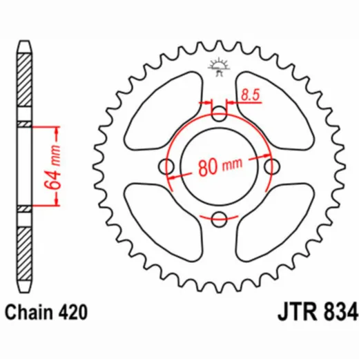 JT SPROCKETS Standard Stahlritzel hinten 834 - 420 für Yamaha CHAPPY50, PW80, TT-R110