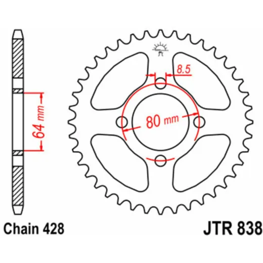 JT SPROCKETS Standard Stahlritzel hinten 838 - 428 für Yamaha CRYPTON105, CRYPTON135, YBR125 SYM XS125K4T