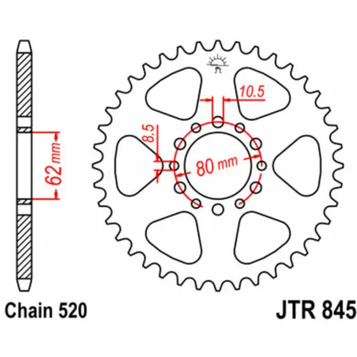 JT SPROCKETS Standard Stahlritzel hinten 845 - 520 für Yamaha RD250, SR250, XT250