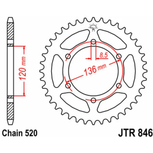 JT SPROCKETS Standard Stahlritzel hinten 846 - 520 für Yamaha FZR400, RD350, SRX600 JTR846.45