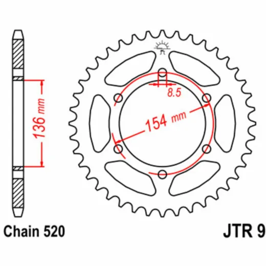 JT SPROCKETS Standard Stahlritzel hinten 9 - 520