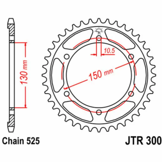 JT SPROCKETS Steel Standard Rear Sprocket 300 - 525 for Honda XL600V, XL650V, XL700V Yamaha FZ8N, FZ8S, TDM900 JTR300.47